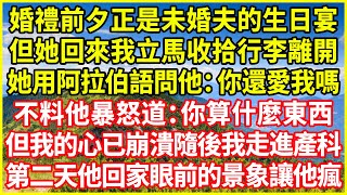 婚禮前夕正是未婚夫的生日宴，但她回來我立馬收拾行李離開，她用阿拉伯語問他：你還愛我嗎？不料他暴怒道：你算什麼東西？但我的心已崩潰隨後我走進產科…第二天他回家眼前的景象讓他瘋！#情感故事 #深夜淺談