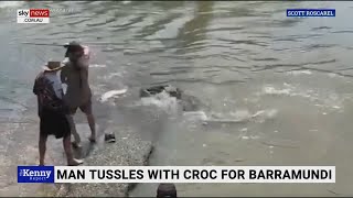 ‘I love Australia’: Fisherman fights with croc for barramundi