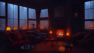 Enjoy a Heavy Thunderstorm in a Cozy Corner with Rain and Crackling Fireplace