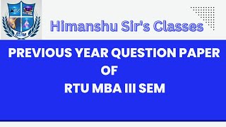 Previous Year Question paper -Human Resource Planning (HRP)~RTU MBA III SEM