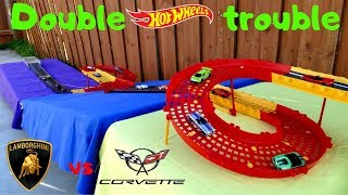 Hot Wheels Fat track double trouble Lamborghini vs Corvettes tournament race k'nex toys