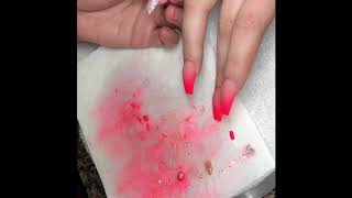 Ombré coffin nails with Swarovski crystals | colored acrylic application