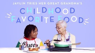 Jaylin Tries Her Great Grandma's Favorite Childhood Food | Kids Try | HiHo Kids