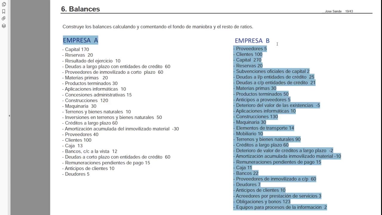 EBAU EVAU PEBAU Ejercicio Balances 2. Clasificación De Cuentas B - YouTube