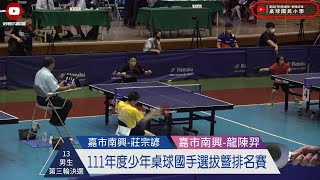 111年度少年桌球國手選拔暨排名賽 | 13歲男生組第三輪234場次 | ( 決選 ) | 嘉市南興 ( 莊宗諺 ) VS 嘉市南興 ( 龍陳羿 )