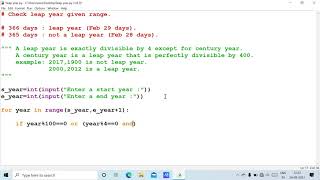 Leap year given range - Python programs