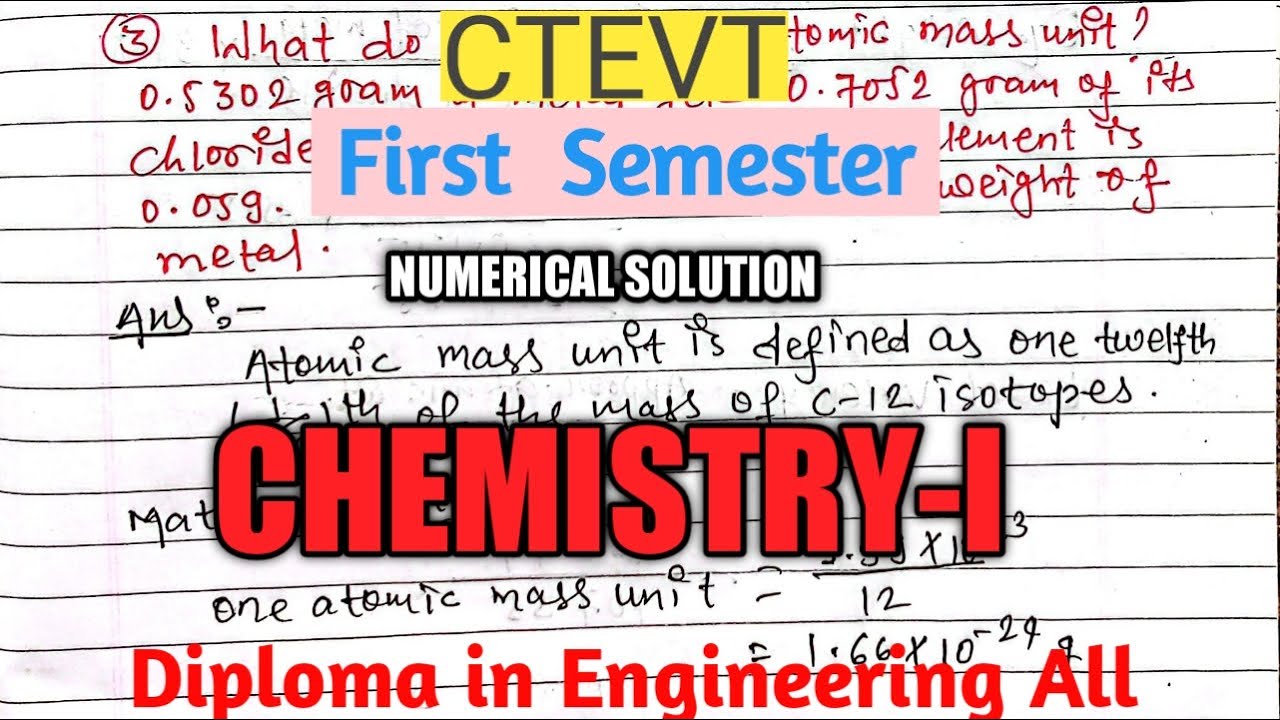 CTEVT#chemistry-I#Numerical Solutions#first Semester#question Paper ...