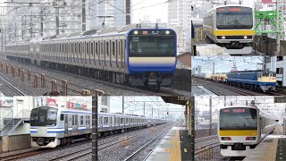 【雨の日の爆走】JR中央・総武線　下総中山駅　(JB−29)　〜JR東日本在来線発着・通過シーン〜　E217系　E235系1000番台　E231系500番台…