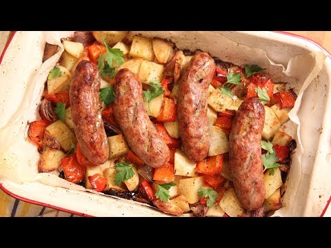 Sausage Peppers Onions & Potato Bake - Laura in the Kitchen Ep 185 Sausage Peppers Onions & Potato Bake - Laura in the Kitchen Ep 185