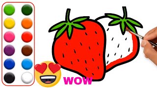 Draw and color a watermelon, Strawberry and grapes| Simple drawing|Mamakiddie Coloring Book-Learning