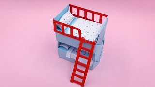 DIY mini paper bunk bed| DIY dollhouse bed|easy origami bed