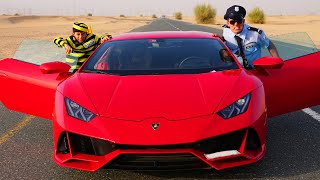 Jason and Alex Pretend Play Police Officers and drive a Lamborghini on the road