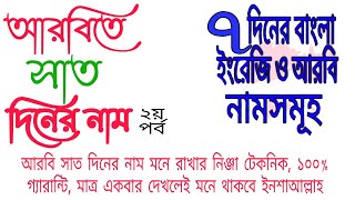 আরবিতে সাত দিনের নাম, Seven days name in Arabic Language, সাত দিনের নাম