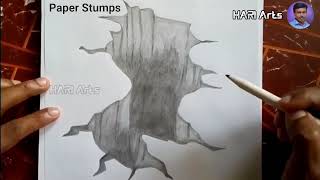 How to draw realistic 3D mountain valley with pencil, step by step and easy to Drawing | Hari Arts
