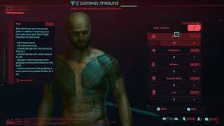 Cyberpunk 2077 - Choose First Seven Character Core Attribute Skill Points (Body, Cool) PC Gameplay