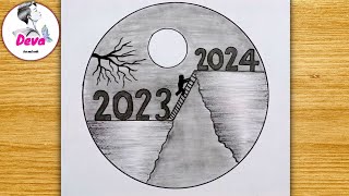 Happy new year drawing 2024 | happy new year drawing easy | happy new year drawing for compitition