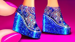 15 DIY Miniature BARBIE SHOES: Blue Glitter Shoes, Paper Shoes, Clay Shoes, Slime Shoes and more