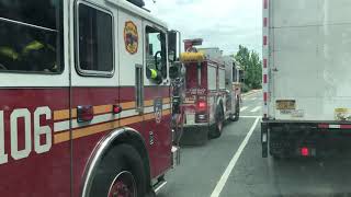 Engine 238 and ladder 106 cruising on Mc Guinness boulevard