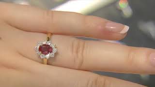 0.84 Carat Ruby \u0026 Diamond Halo Engagement Ring GR070