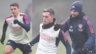 Trossard and Jakub Kiwior Training ahead Man City vs Arsenal Football
