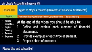 Lesson 010 - Types of Major Accounts (Elements of Financial Statements)