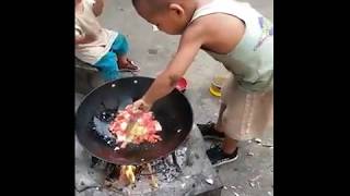 RESPECT! 7 Years Old Boy Cooking For His Younger Brother