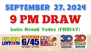 Lotto Result Today 9pm draw September 27, 2024 6/58 6/45 4D Swertres Ez2 PCSO