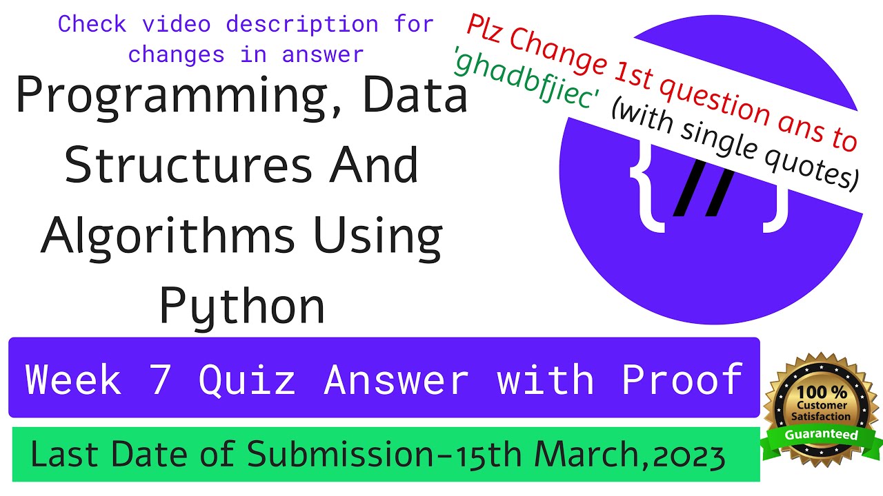 Nptel Programming Data Structures And Algorithms Using Python Week 7