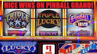 NICE WINS on Pinball Grand! Triple Double Lucky 7's + Triple Stars + Red White & Blue slots!