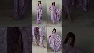 Lilac Floral Cotton Blend suit set with Pant and Dupatta #suitsets #salwarsuit #summer #ethnicwear