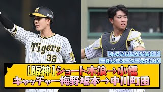 【阪神】ショート木浪→小幡、キャッチャー梅野坂本→中川町田【なんJ/2ch/5ch/ネット 反応 まとめ/阪神タイガース/藤川球児】