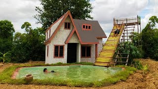 60 Days Build The Most Beautiful Two Story Mud Villa With Swimming Pool And Palm Tree Water Slide