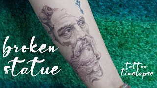 a BROKEN STATUE dotwork tattoo time-lapse