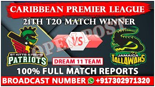 21st match CPL 2021 | St Kitts and Nevis Patriots vs Jamaica Tallawahs match prediction, SNP vs JT