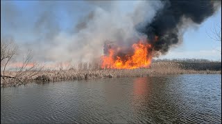 60 Acre Wildfire Threatens Homes in Lindenhurst, IL 04/14/24