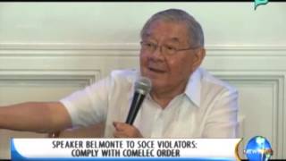 NewsLife: Speaker Belmonte to SOCE violators: Comply with COMELEC order || Dec. 12, '13