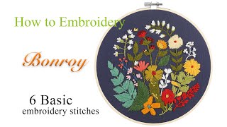 Hand Embroidery for flowers ‖ 6 basic embroidery stitches by Bonroy FH5-3