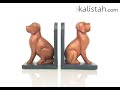 sitting dog wood carving bookends by kalistah.com