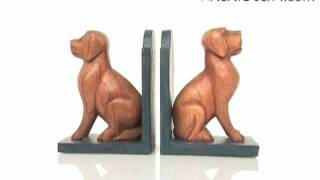 Sitting Dog Wood Carving Bookends by Kalistah.com