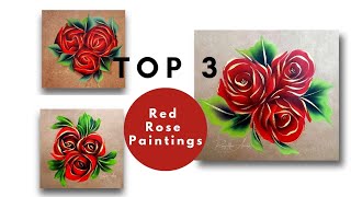 🔴 AWESOME Red Roses 🌹 Painting In 3 Different METHODS 😍 Gift For Valentine's Day 💝