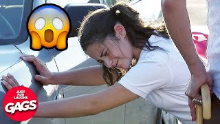 12 Year Old Girl Pushes Car | Just For Laughs Gags