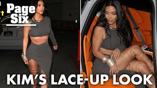 Kim Kardashian steps out in laced-up-to-there stiletto heels | Page Six Celebrity News