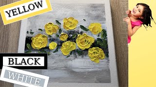 Daily Challenge #40 / Simple Abstract Floral Painting / Black White Yellow / Satisfying