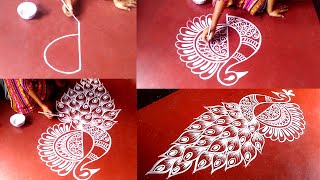 P for Peacock Alpona design 2020 || New Alpona Design || Latest Peacock Rangoli Design 2020