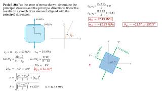 PRINCIPAL STRESSES and DIRECTIONS, Examples 8.38 and 8.39