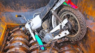 Extreme Giant Shredder Destroying Entire Motorcycle! Extreme Metal Shredding machine