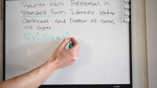 Rewrite polynomial in standard form; leading coefficient and degree