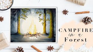 Watercolour Campfire in a Forest | How to paint a Watercolour Bonfire