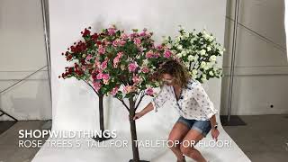 Artificial 5' Rose Tree for Tabletop Centerpiece or Floor Standing Wedding and Event Decoration