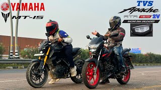 Tvs Apache RTR 160 2v (2024) vs Yamaha MT15 V3 || Drag Race || Kay result hai yrr